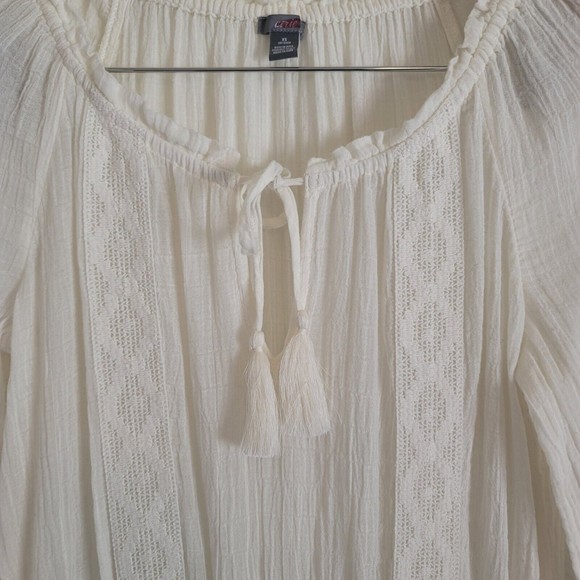 Aerie Womens Size XS White Gauze Summer Mini Dress Crochet trim Long Sleeve Boho - Picture 2 of 14